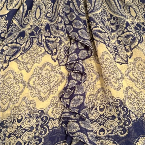 Misa Los Angeles High/Low Bohemian Maxi Dress with Blue and Cream Patterns - Picture 10 of 13